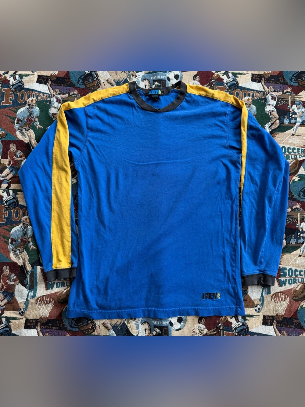 Vintage 90s Men’s J.crew Sport Blue & Yellow Long Sleeve T-shirt